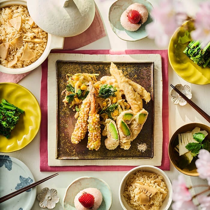 Cメニュー：旬を味わう 春の天ぷらといちご桜餅